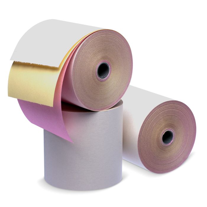 3 in x 67 ft Three-Ply Carbonless Paper, White/Canary/Pink, 50 Per Carton
