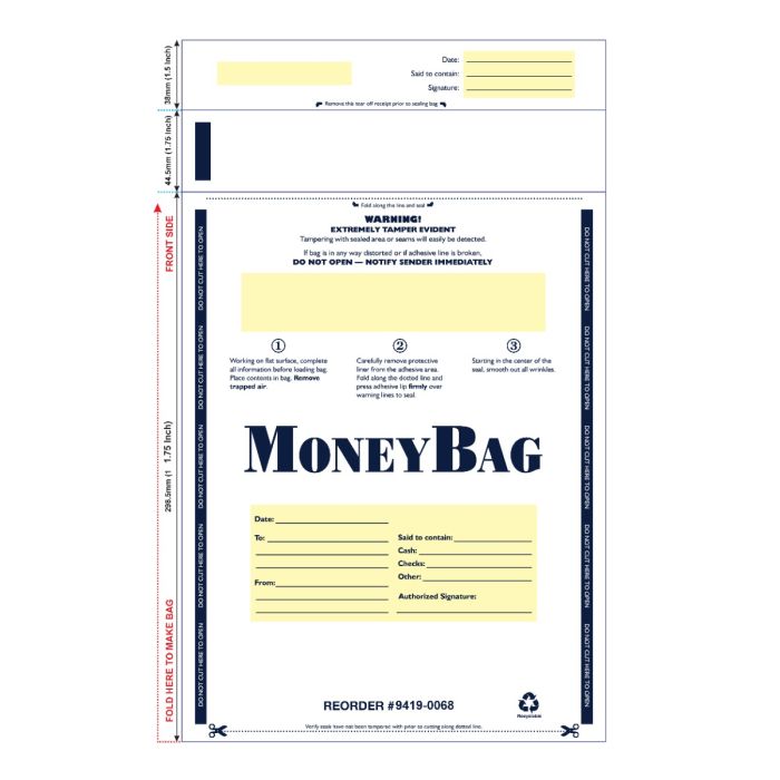 9"x12" Plastic Disposable Deposit Bag, White /Gray, 100 Bags/Pack, 5 Packs/Carton